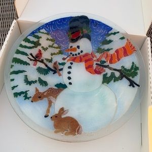 Peggy Karr glass snowman plate
